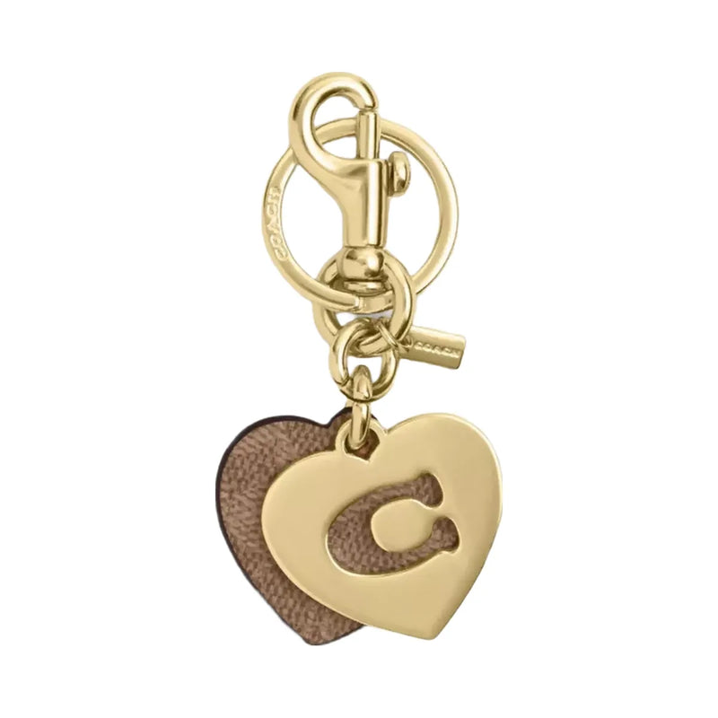 Coach Hearts Key Ring In Signature Canvas in Gold Tan Brown