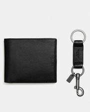 Coach Boxed 3 In 1 Wallet Gift Set Pebbled Leather-Black
