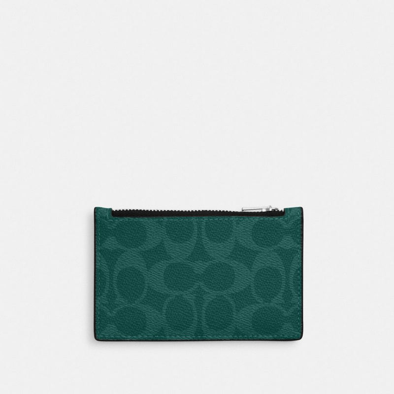 Coach Zip Card Case In Signature Canvas Silver Sea Green