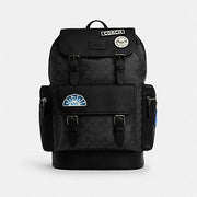 Coach Sprint Backpack In Signature Canvas With Patches Gunmetal Charcoal Multi