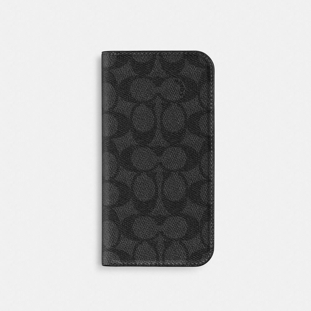 Coach Iphone 16 Pro Max Folio In Signature Canvas Charcoal
