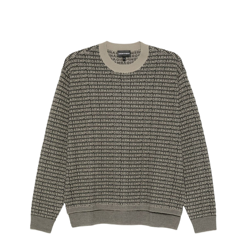 Virgin-Wool Jumper with All-Over Jacquard Signature Logo