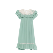 Shorts-sleeve mini dress in silk georgette & lace