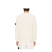 Beige Ribbed Knit Crew Neck Long Sleeves Compass Badge Cotton