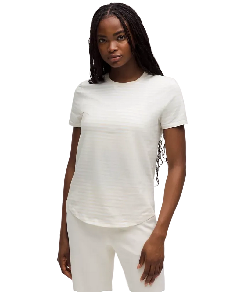 Lululemon Love Curved-Hem Crewneck T-Shirt Narrow Bold Stripe Light Ivory White