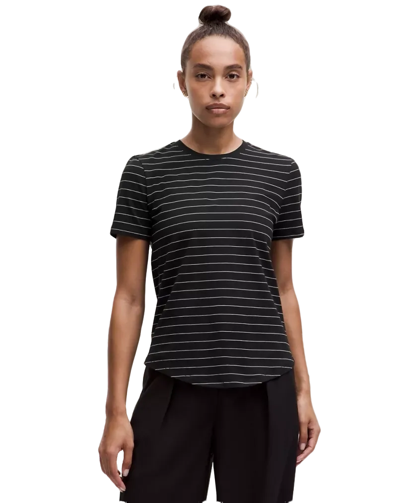 Lululemon Love Curved-Hem Crewneck T-Shirt Shorts Serve Stripe Black White
