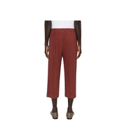 Brown Pleated Design Cropped Pants