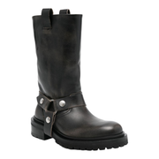 Kurt Boots in Black Leather with Silver Buckle