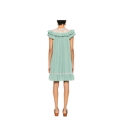 Shorts-sleeve mini dress in silk georgette & lace