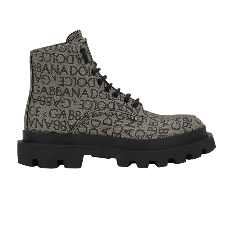 Dolce & Gabbana Combat Boot Allover Logo - Marrone