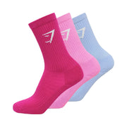 Gymshark Crew Socks 3pk "Chilled Blue Focus Pink Super-Set Pink"