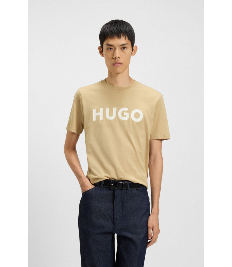 Hugo Cotton Jersey T-Shirt With Logo Print Beige