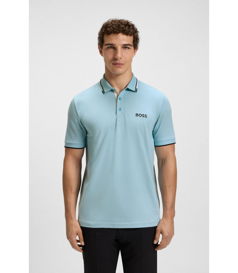 Boss Active Paddy Regular Fit Polo Shirt In Quick Dry Stretch Pique Light Blue