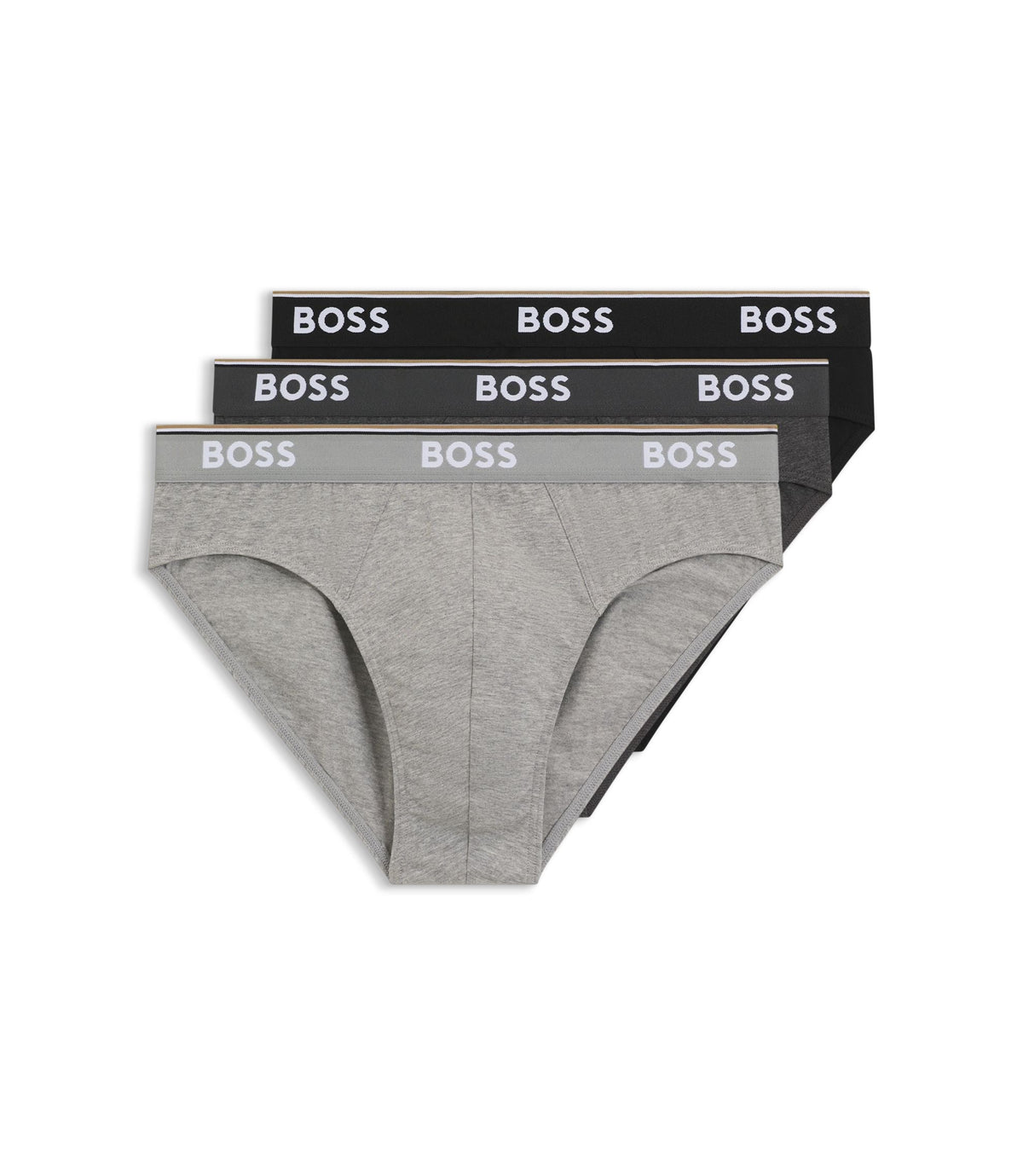 Boss Three Pack Of Stretch Cotton Briefs With Logo Waistband Light Grey