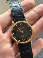 Rolex | Cellini | 5115 | Yellow gold | 32 mm | Crocodile skin | Black | Manual winding