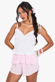 Ruched Poplin Tie Strap Cami Top