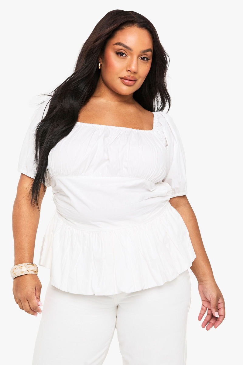 Plus Cotton Puff Sleeve Blouse