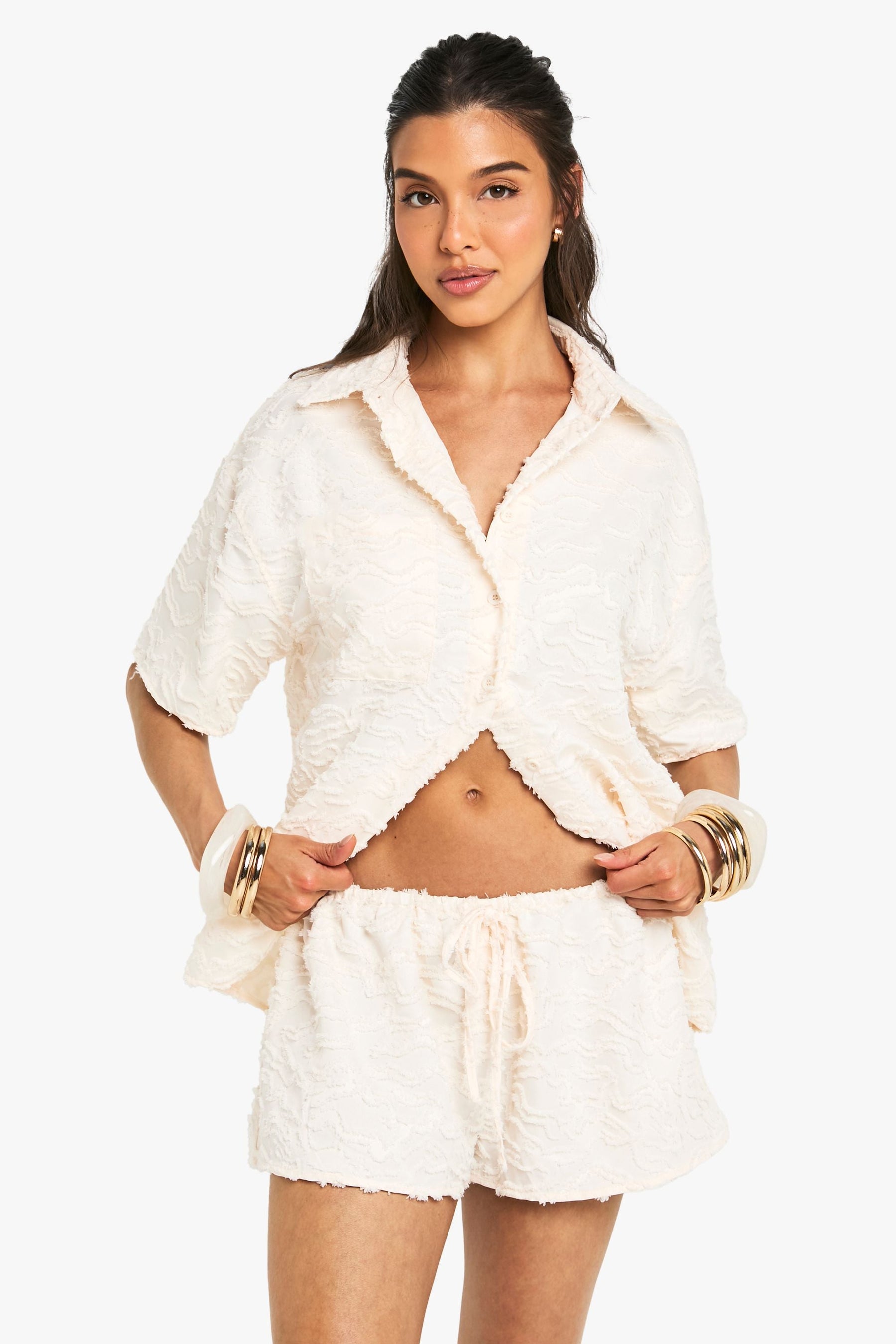 Textured Drawstring Waist Flippy Short