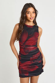 Printed Ruched Mini Dress