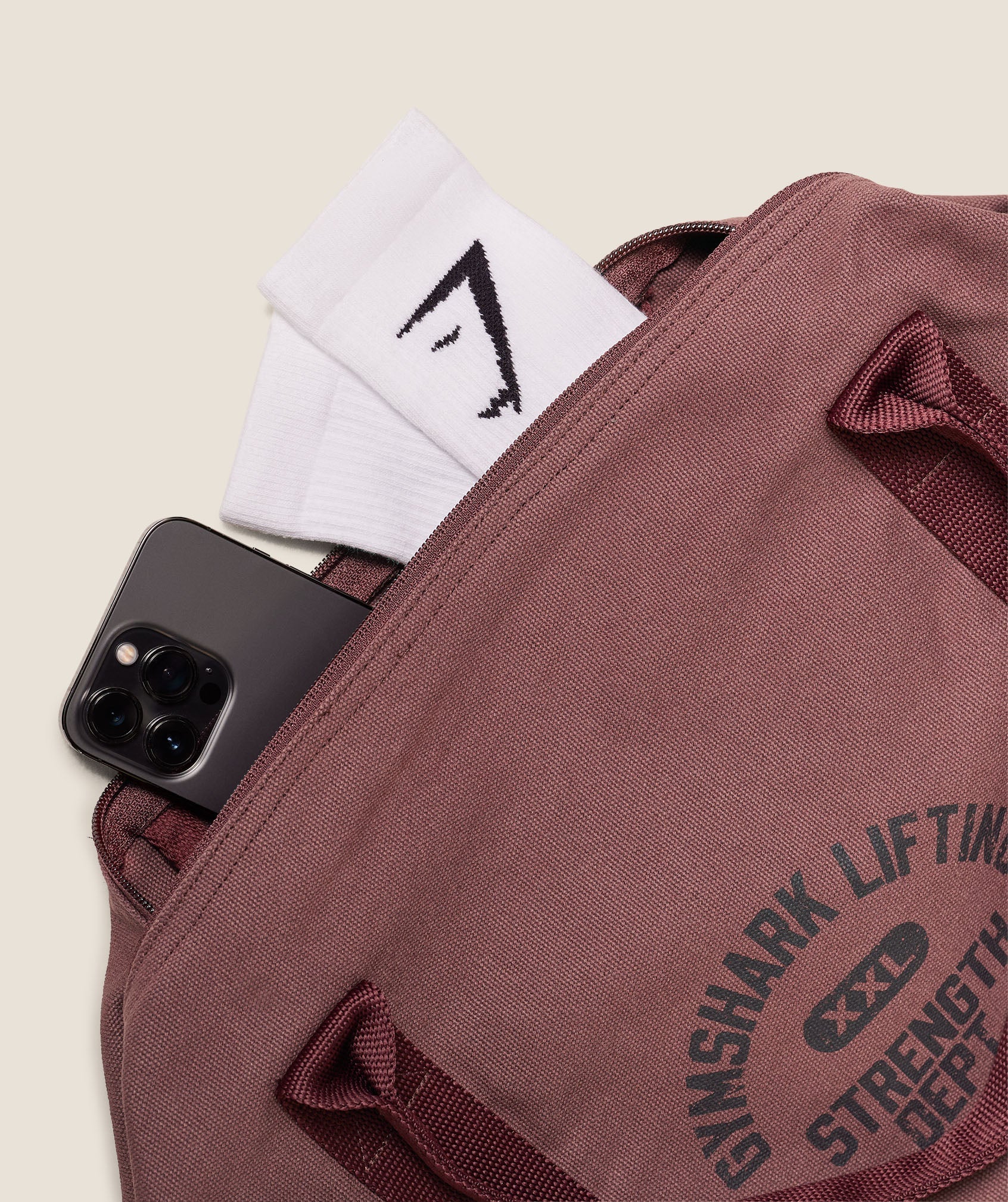 Women's Gymshark Strength Dept Canvas Duffle Bag Burgundy Brown