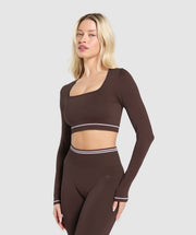 Women's Gymshark Contrast Seamless Crop Top Heritage Brown