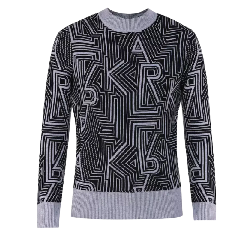 Karl Lagerfeld Men Grey Up Down Geo Pattern Knitted Sweater