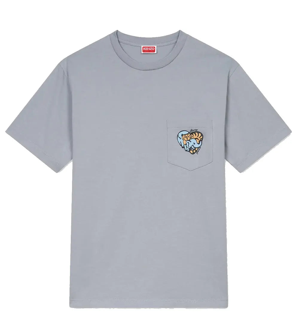 Kenzo Embroidered Jungle Heart Pocket T-Shirt (Grey)