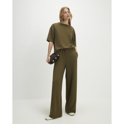 Khaki Premium Whipstitch Wide Leg Joggers