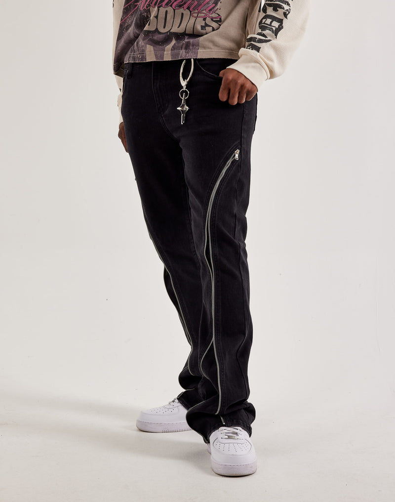 Kilogram Jet Black Zip Detail Jeans