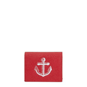 Pebble Grain Leather Anchor Double Card Holder