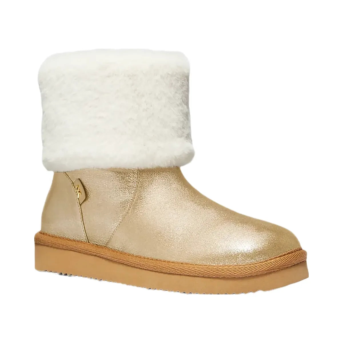 Michael Kors Julia Faux Fur Trim Metallic Leather Boot Pale Gold