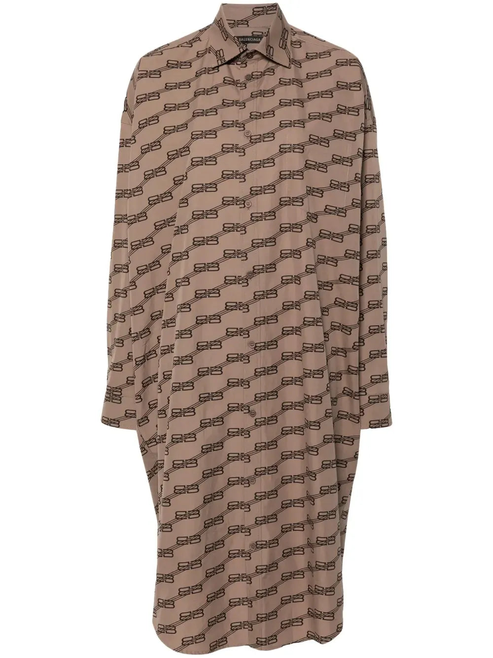 monogram-print long-sleeve shirtdress