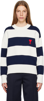AMI Alexandre Mattiussi Navy & White Ami de Cœur Sweater