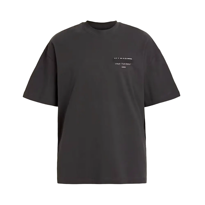 ALLSAINTS Redact Oversized Embroidered Logo T-Shirt Washed Black
