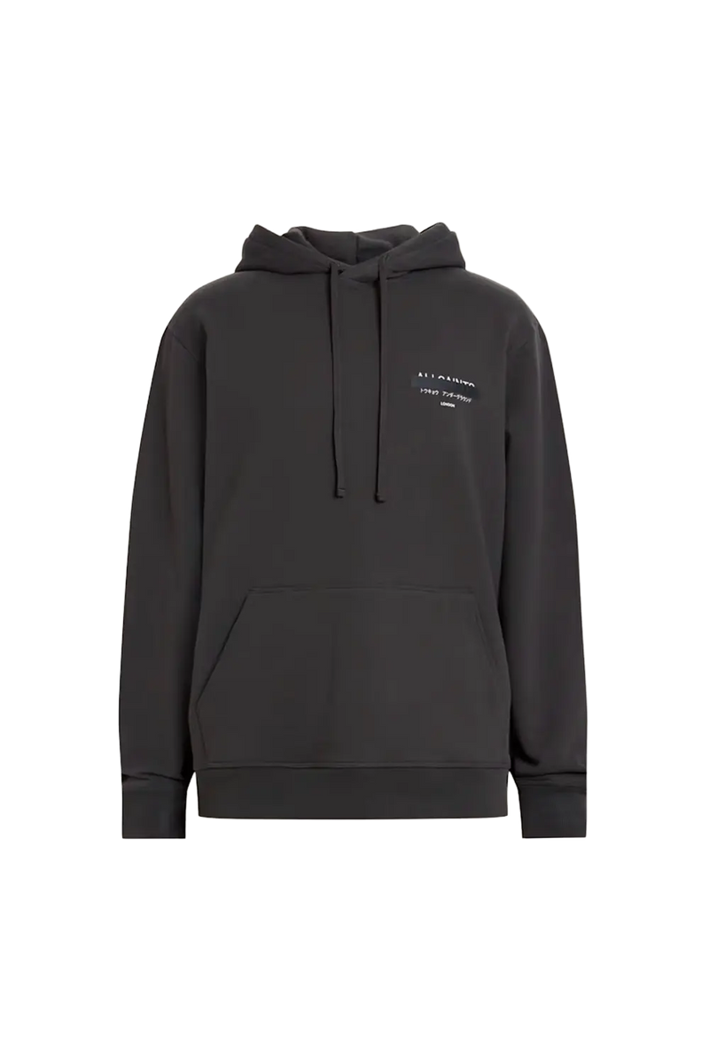 ALLSAINTS Redact Pullover Embroidered Logo Hoodie Washed Black