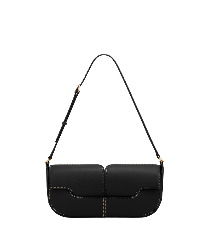 Polene Osmo Smooth Black with Ecru Stitching