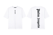 Palm Angels White T-Shirt featuring a large black gothic font logo