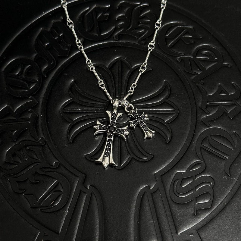 CH Double Pendant Necklace Black