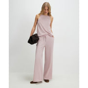 Pink Metallic Drawstring Wide Leg Trousers