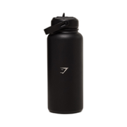 Gymshark Metal Insulated 1L Bottle with Straw - Strongwoman Graphic - Black