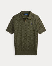 Cable-Knit Cotton Polo-Collar Sweater Garden Trail Heather