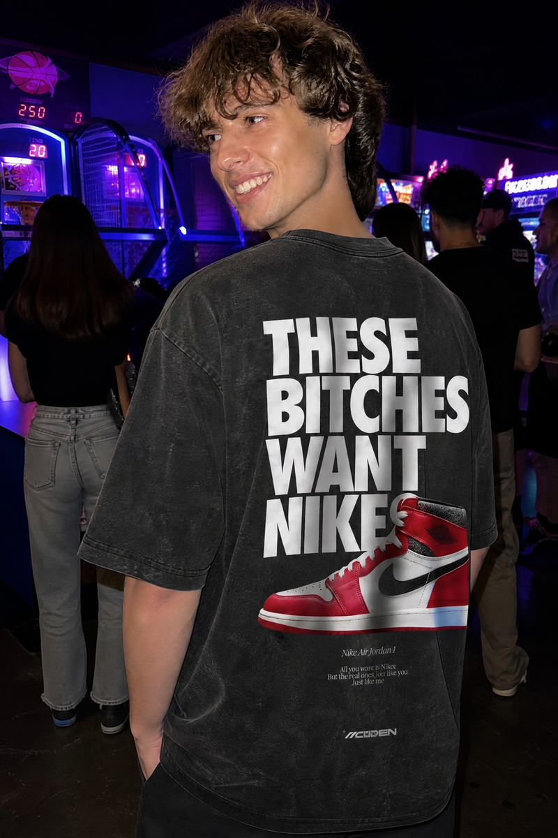 Myugen Nike Bitches Acid Wash Oversized T-Shirt Black