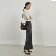 DeMellier The Siena Saddle mocha suede & mocha small grain