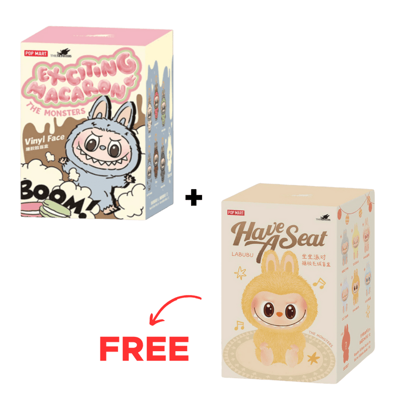 BUY 1 GET 1 FREE - Pop Mart Labubu The Monsters Tasty Macarons + Have a Seat Vinyl Face Sealed Case Pack of 2