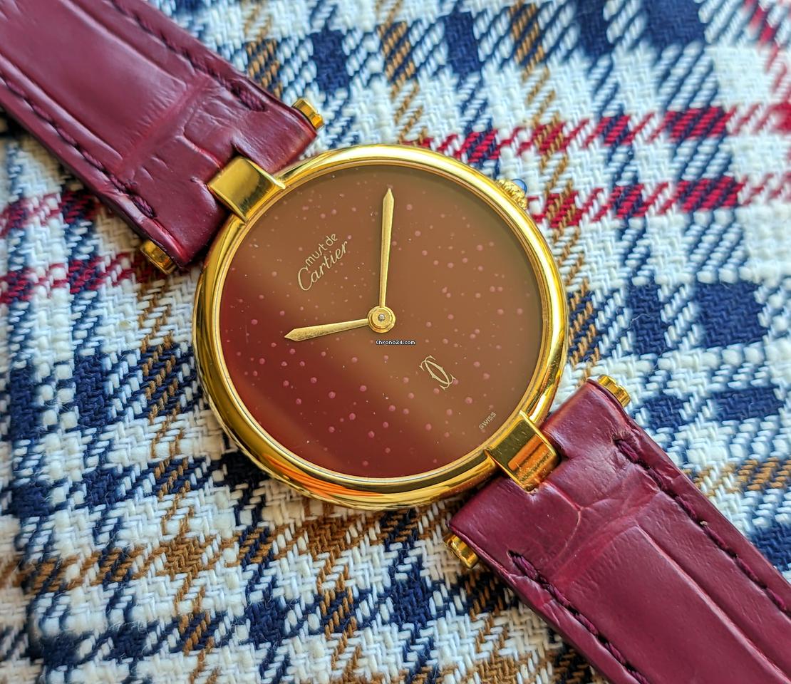 Cartier Must de Cartier Vermeil Burgundy Dial Vintage Gold Pl. 925