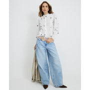 White Floral Embroidered Shirt