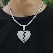 BROKEN HEART ICED OUT PENDANT (SILVER)